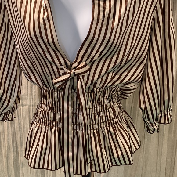 Brown and cream striped blouse by Bloom - Picture 2 of 3
